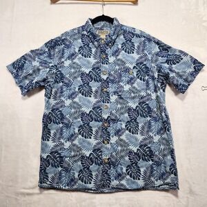 Duluth Trading Co Mens L Tall Short Sleeve Button Up Shirt Tropical Leaf‎ Print